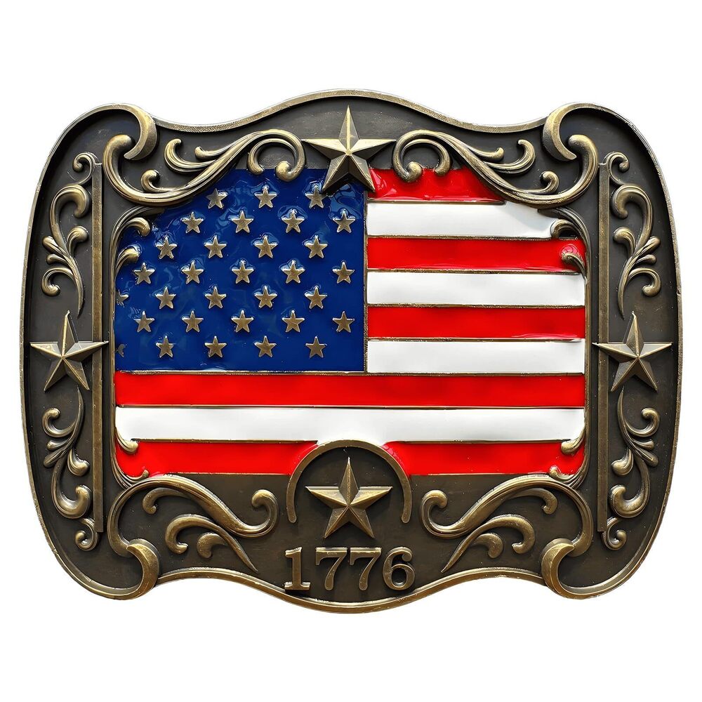 8469 Western Belt Buckle Vintage Rodeo American Flag 1776 Cowboy Belt